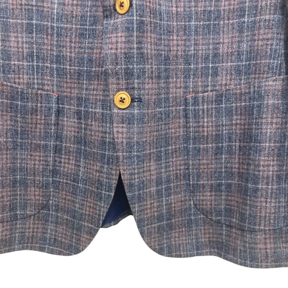 Pierre Cardin Navy Pink Plaid Wool Blend Blazer Sport Coat 42R/L